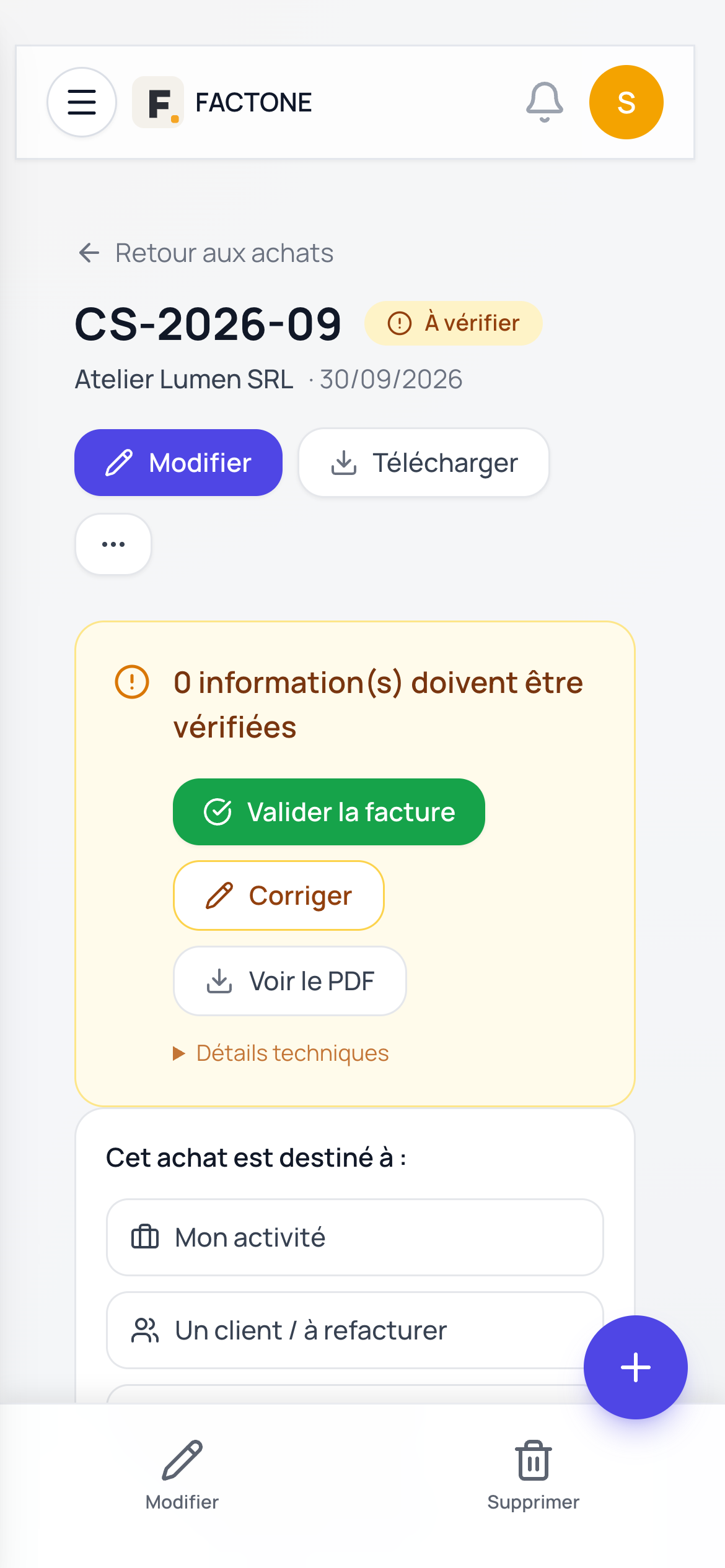 Achat scanné à vérifier, sur mobile