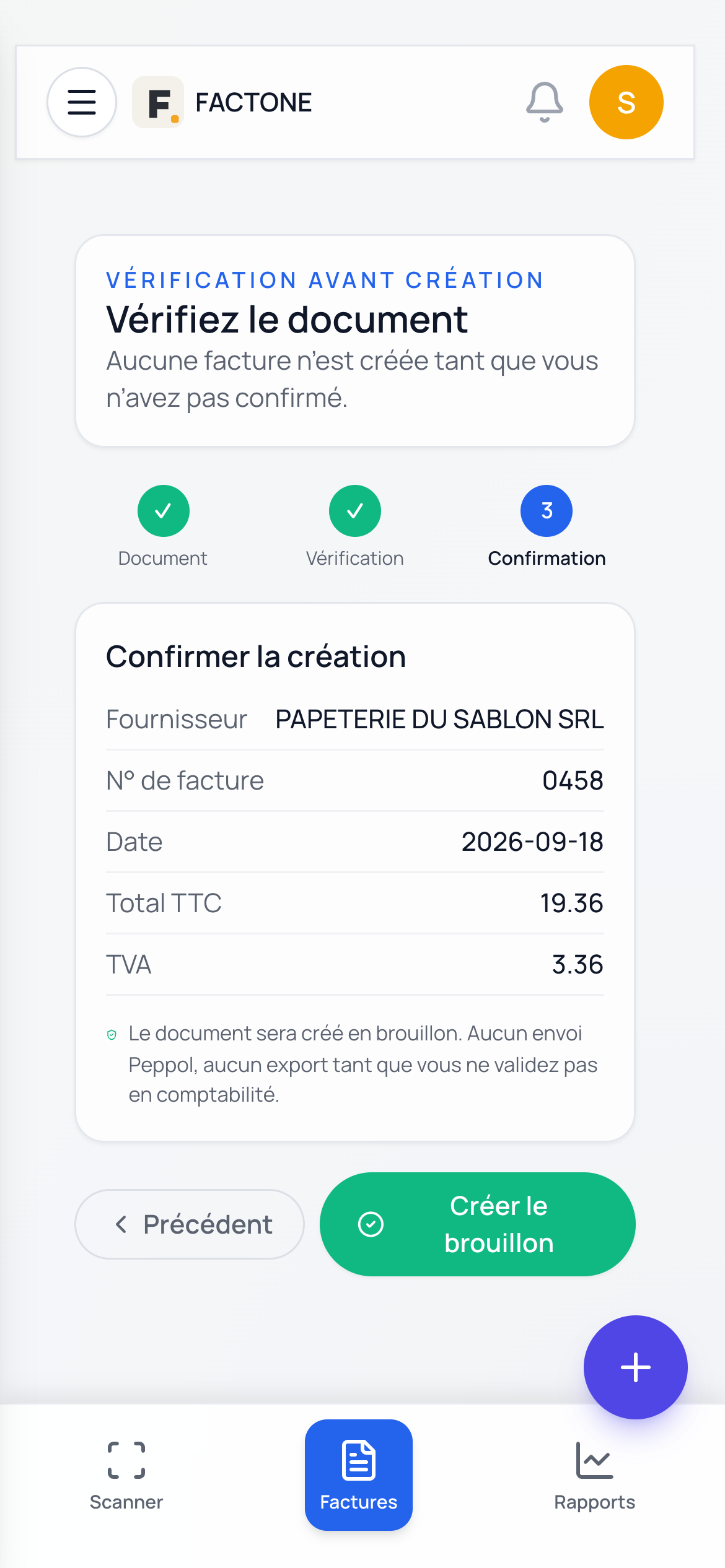 Confirmation de la création de la dépense
