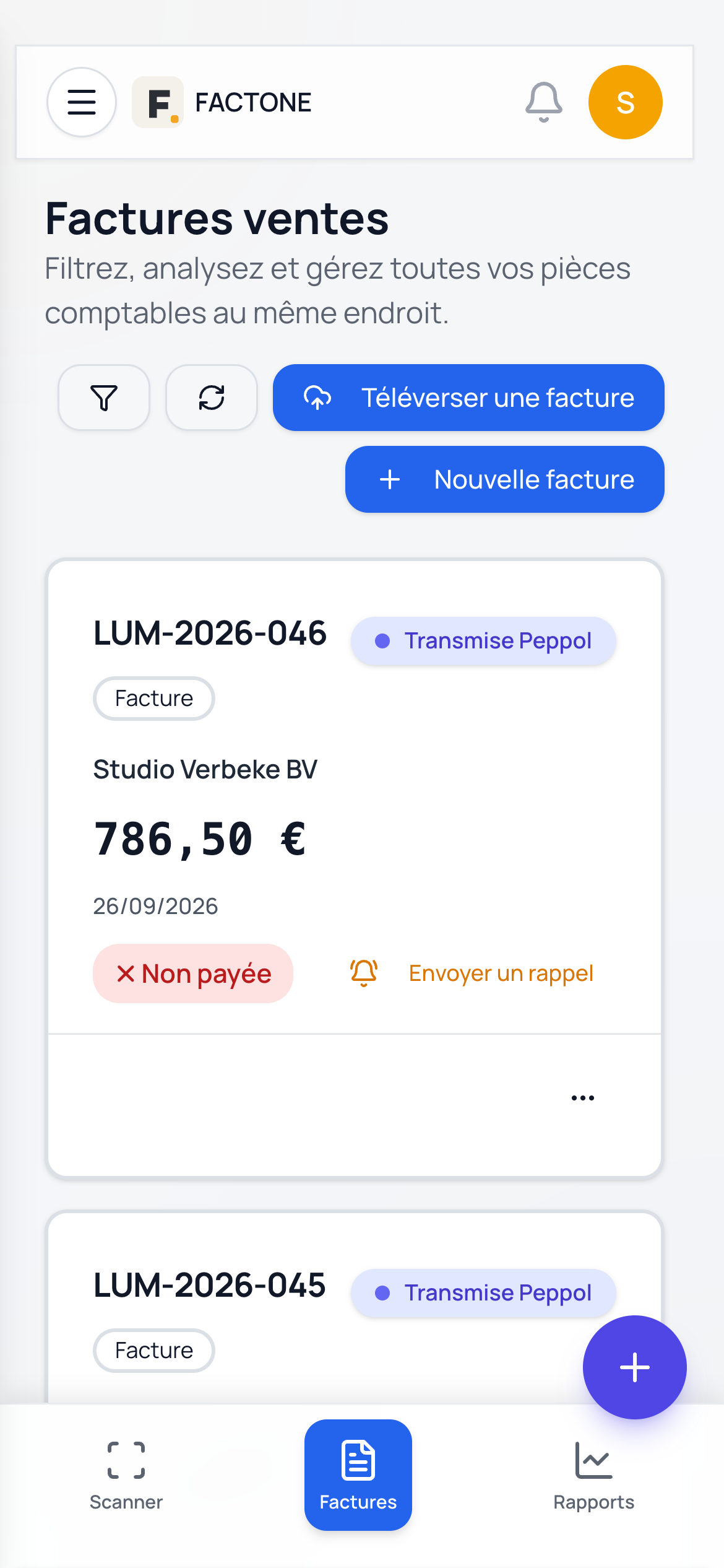 Factures de vente sur mobile